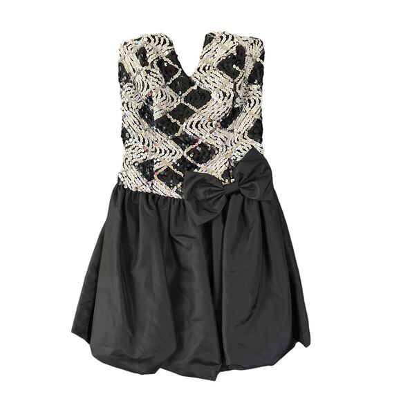 Vintage Jessica McClintock Gunne Sax Sequin Corset Bubble Hem Bow  Dress 3/4 - Picture 2 of 11